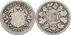 World Coins - Switzerland, 10 Rappen, 1851, Strasbourg, Billon,