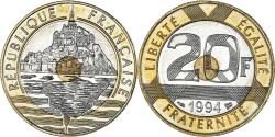 World Coins - Coin, France, Mont Saint Michel, 20 Francs, 1994, Proof,