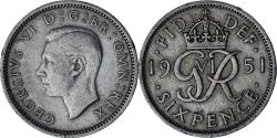 World Coins - Great Britain, George VI, 6 Pence, 1951, Copper-nickel, , KM:875