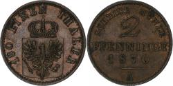 World Coins - German States, PRUSSIA, Wilhelm I, 2 Pfenninge, 1870, Berlin, Copper,