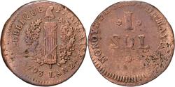 World Coins - France, 1 Sol, 1793 / An 2, Mayence, Siege Coinage, Copper,