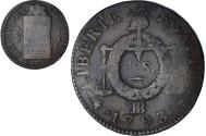 World Coins - France, Dupré, Sol aux Balances, 1793 / AN II, Strasbourg, , Copper