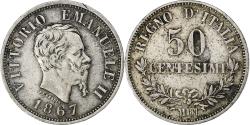 World Coins - Italy, Vittorio Emanuele II, 50 Centesimi, 1867, Milan, Silver,