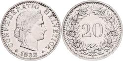 World Coins - Switzerland, 20 Rappen, Libertas, 1932, Bern, Copper-nickel, , KM:29a