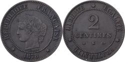 World Coins - France, 2 Centimes, Cérès, 1878, Bordeaux, Small K, Bronze,