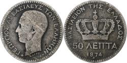 World Coins - Greece, George I, 50 Lepta, 1874, Paris, , Silver, KM:37