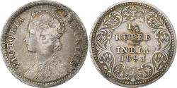 World Coins - British India, Victoria, 1/4 Rupee, 1893, Silver, , KM:490