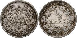 World Coins - GERMANY - EMPIRE, 1/2 Mark, 1915, Berlin, Silver, , KM:17