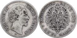 World Coins - German States, BAVARIA, Ludwig II, 2 Mark, 1876, Munich, Silver,