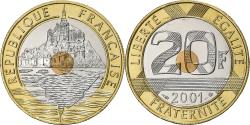 World Coins - France, 20 Francs, Mont Saint Michel, 2001, Paris, Série FDC.BU, Bi-Metallic