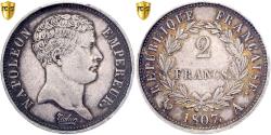 World Coins - France, Napoleon I, "Tête africaine", 2 Francs, 1807, Paris, Pedigree, Silver