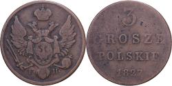 World Coins - Poland, Nicholas I, 3 Grosze, 1827, Copper,