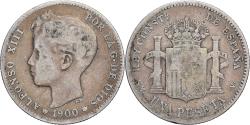 World Coins - Spain, Alfonso XIII, 1 Peseta, 1900, Madrid, Silver,