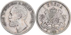 World Coins - Sweden, Oskar II, 1 Krona, 1876, Stockholm, Silver,