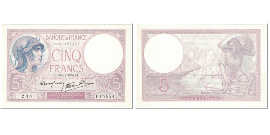 World Coins - France, 5 Francs, Violet, 1940, 1940-12-26, AU(55-58), Fayette:4.18, KM:83