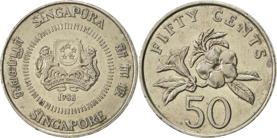 Singapore, 50 Cents, 1988, British Royal Mint, , Copper