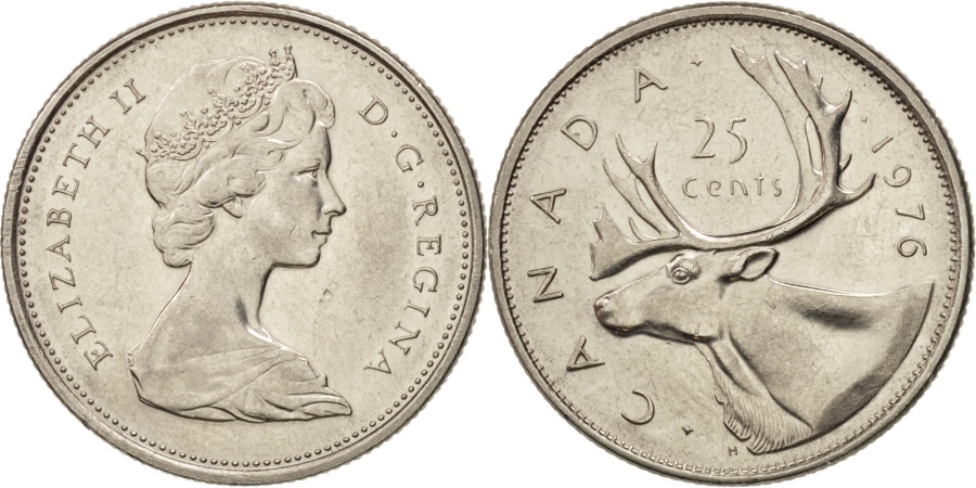 World Coins - Canada, Elizabeth II, 25 Cents, 1976, Royal Canadian Mint, Ottawa, 