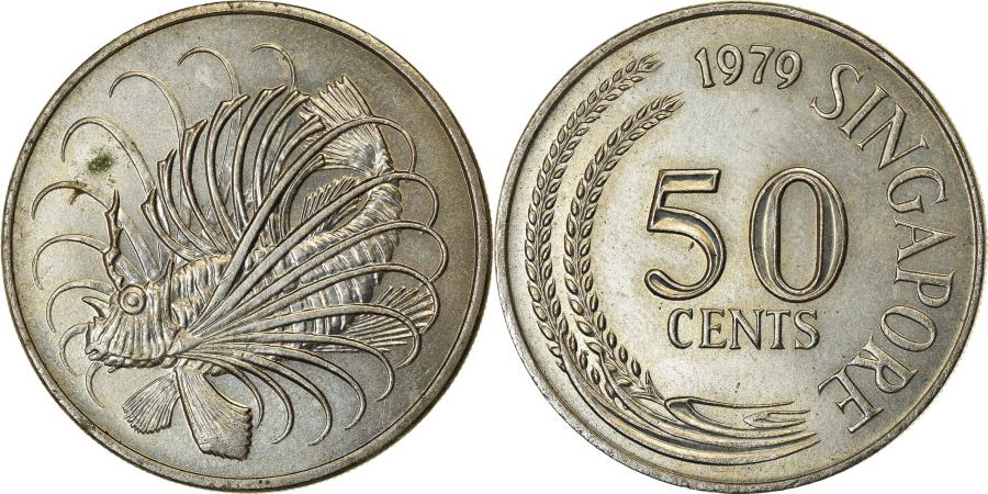 The Singapore Mint 50周年記念　美品 Coin, Singapore, 50 Cents, 1979, Singapore Mint, , Copper