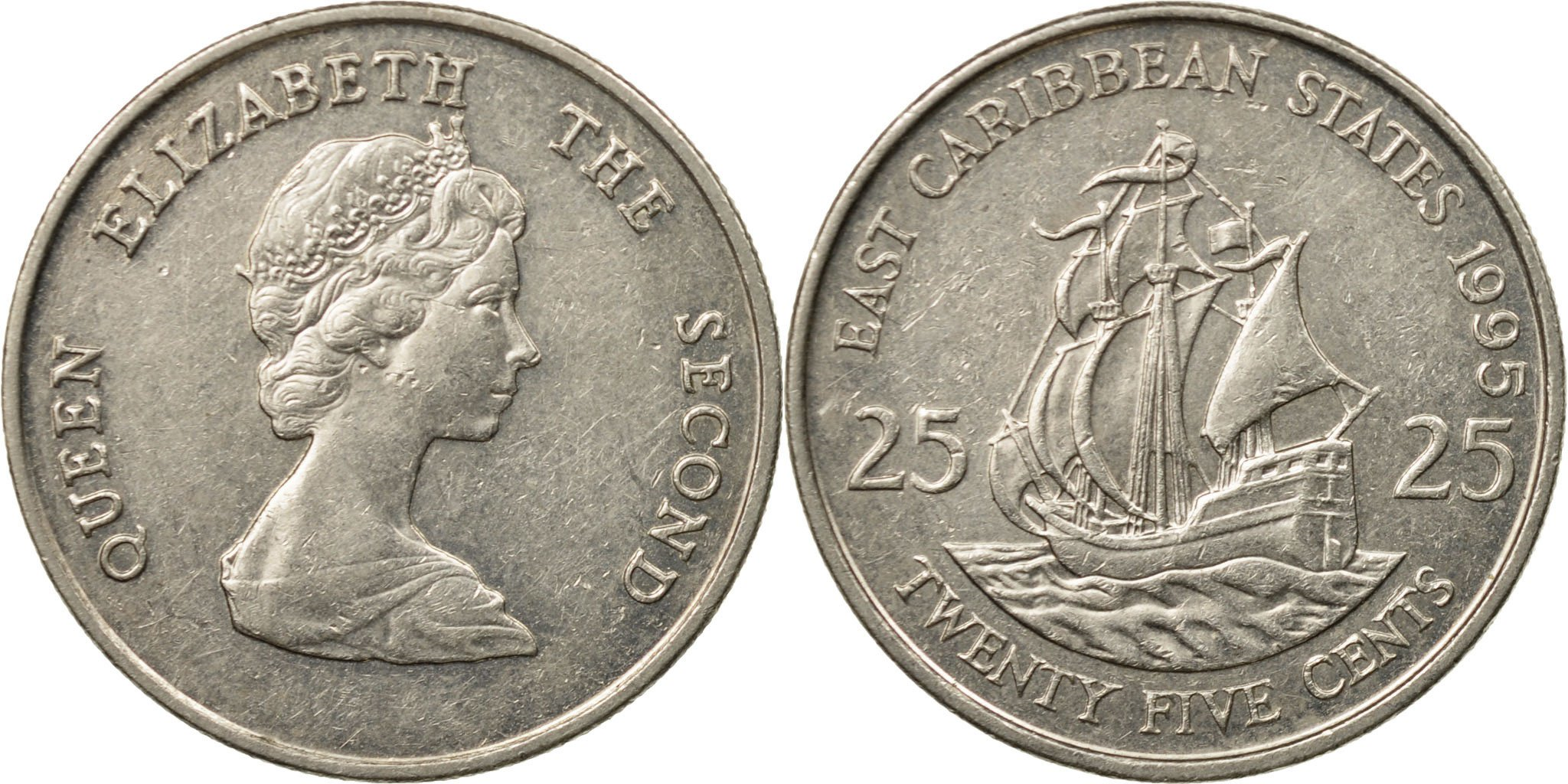 Coin, East Caribbean States, Elizabeth II, 25 Cents, 1995