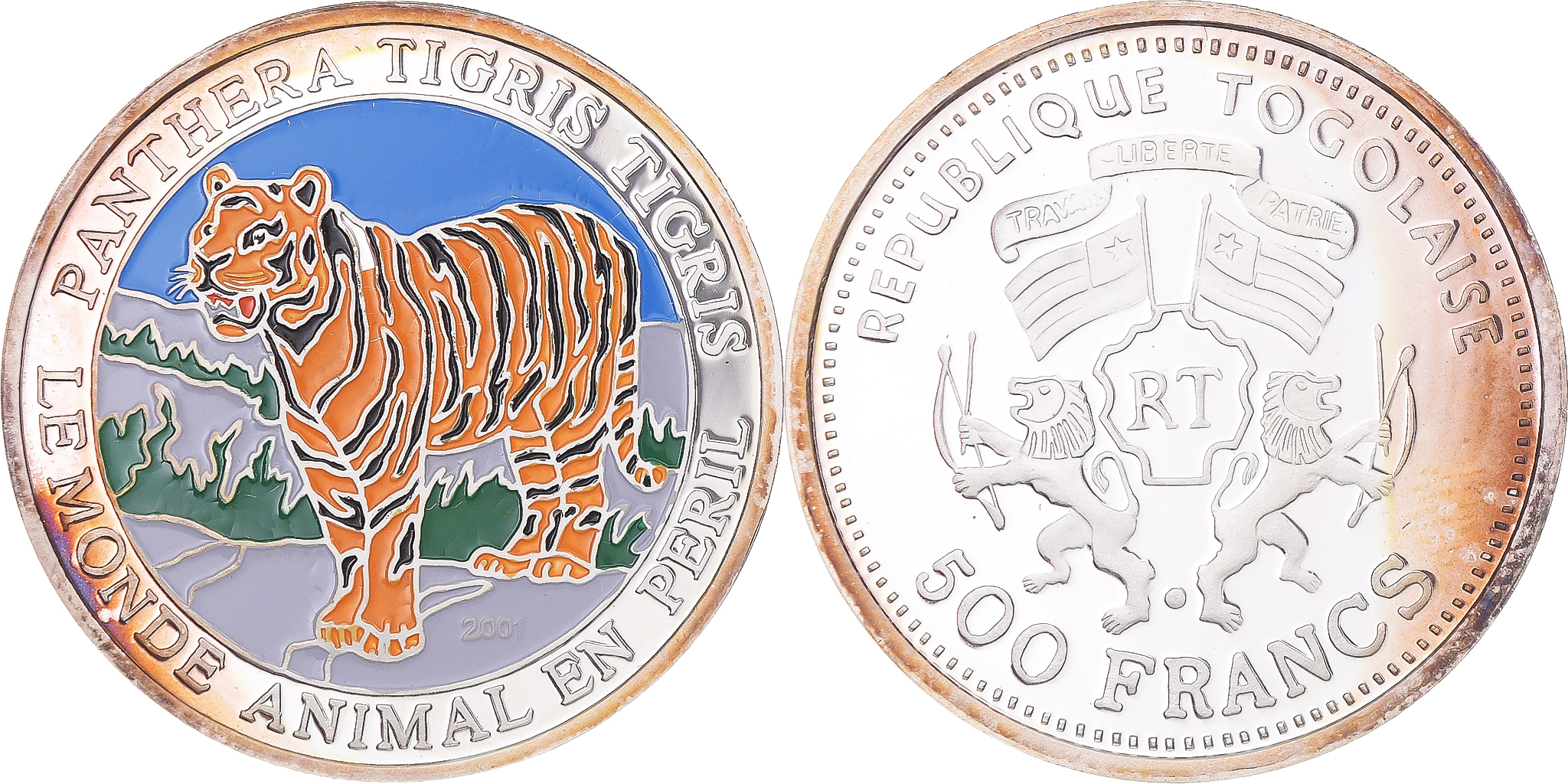 stringsergeon様【希少】 NO.500T 1/4 Anno2001 Coin, Togo, Série des espèces menacées - Tigre, 500 Francs, 2001,