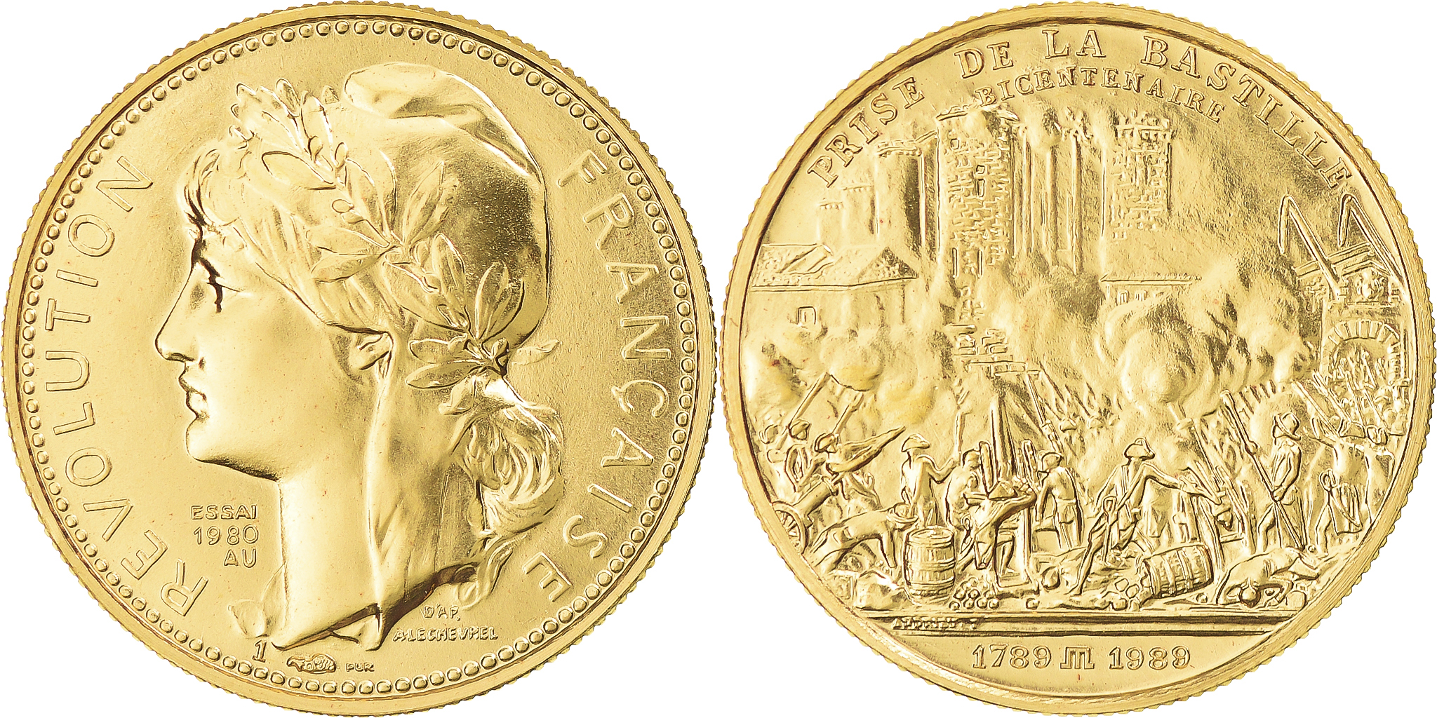 France, Medal, Révolution Française, Prise de la Bastille, 1980, ESSAI
