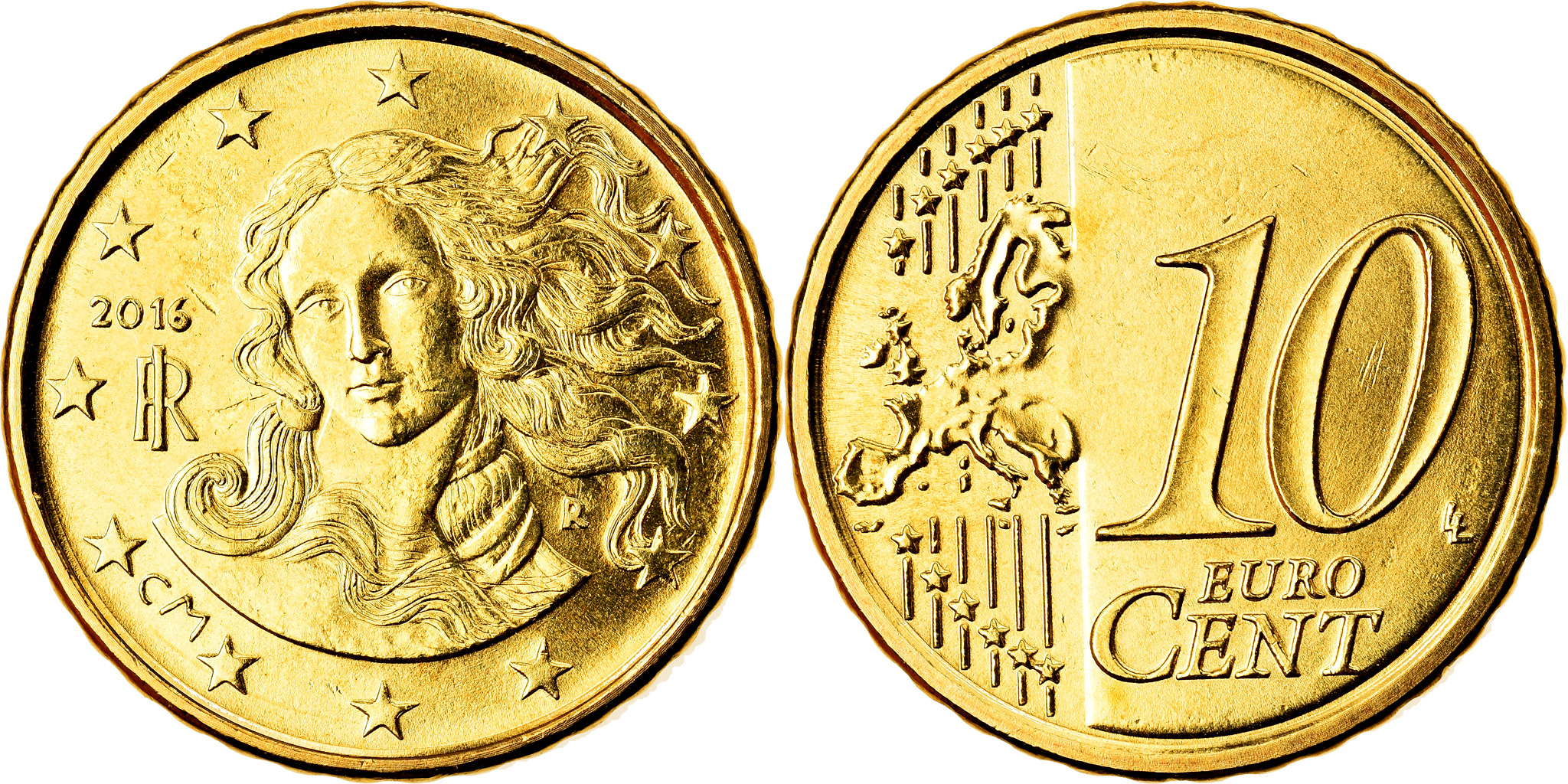 Italy, 10 Euro Cent, 2016, , Brass, KM:New | European Coins