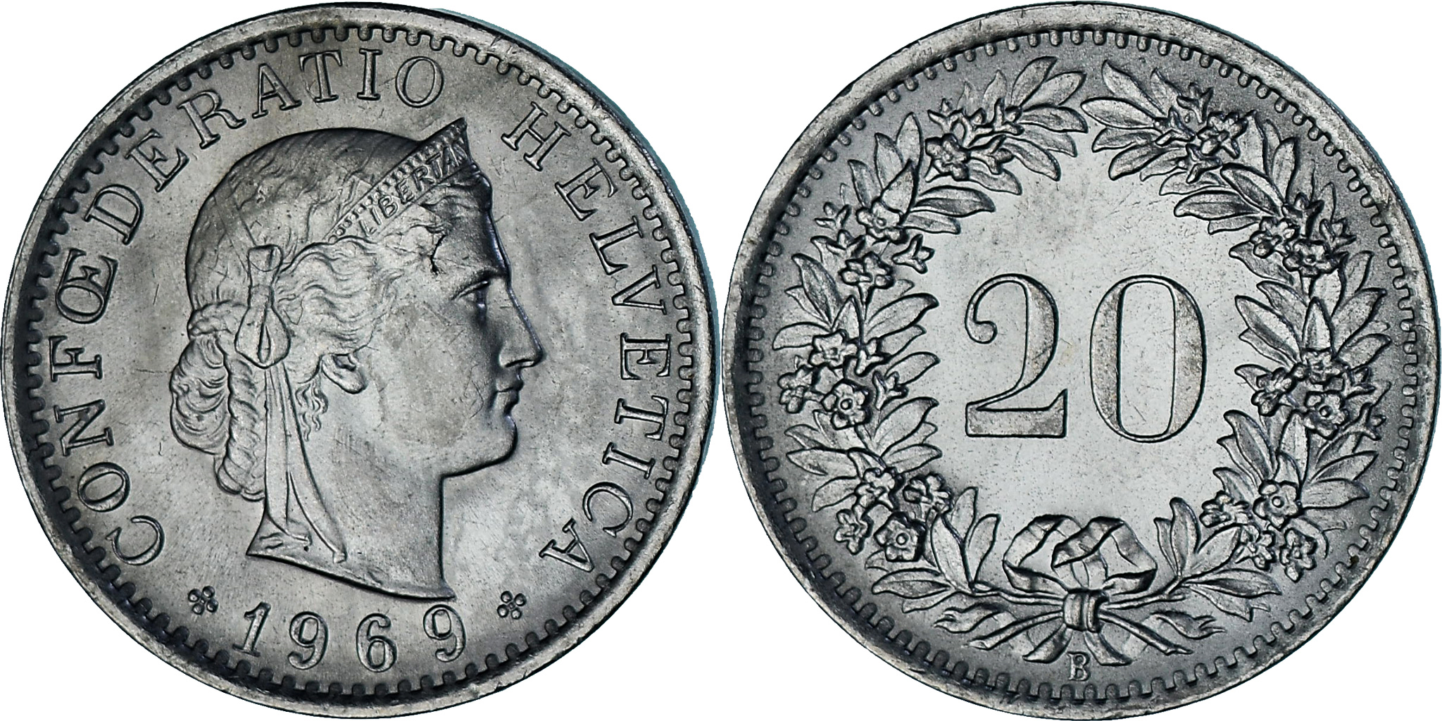 Coin, Switzerland, 20 Rappen, 1969, Bern, , Copper-nickel, KM:29a