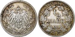 World Coins - GERMANY - EMPIRE, 1/2 Mark, 1908, Berlin, Silver, VF(30-35), KM:17