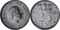 World Coins - Netherlands, Juliana, 25 Cents, 1960, Nickel, , KM:183
