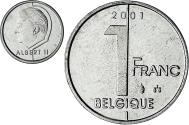 World Coins - Belgium, Albert II, 1 Franc, 2001, série FDC, , Nickel Plated Iron