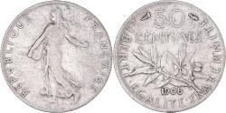 World Coins - Coin, France, Semeuse, 50 Centimes, 1908, Paris, , Silver, KM:854