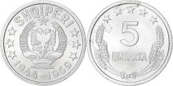 World Coins - Albania, 5 Qindarka, 1969, Aluminum, , KM:44
