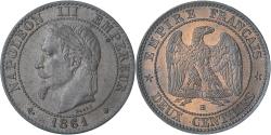 World Coins - France, Napoleon III, 2 Centimes, 1861, Strasbourg, , Bronze, KM:796.5