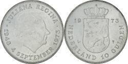 World Coins - Netherlands, Juliana, 10 Gulden, 1973, , Silver, KM:196