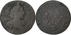 World Coins - France, Louis XIII, Double Tournois, 1638, Axe Loire-Rhône, Copper,
