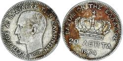 World Coins - Coin, Greece, George I, 20 Lepta, 1874, Paris, , Silver, KM:44