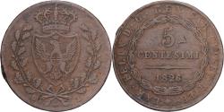 World Coins - Kingdom of Sardinia, Carlo Felice, 5 Centesimi, 1826, Copper,