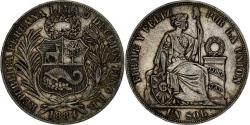 World Coins - Peru, SOUTH PERU, Sol, 1884, Santiago, Silver, , KM:196.19