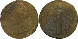 World Coins - France, Constitution, 2 Sols, 2 sols françois, 1792 / AN 4, Paris, Bronze