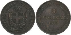 World Coins - Italy, Provisional Government of Tuscany, Vittorio Emanuele II, 5 Centesimi