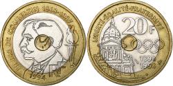 World Coins - France, 20 Francs, Pierre de Coubertin, 1994, Tri-Metallic,