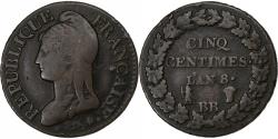 World Coins - France, 5 Centimes, Dupré, AN 8, Strasbourg, Copper, , Gadoury:126a