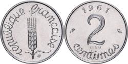 World Coins - France, 2 Centimes, Épi, 1961, MDP, Pattern, Stainless Steel,