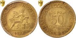 World Coins - Coin, France, Chambre de commerce, 50 Centimes, 1927, Paris, PCGS, MS64,