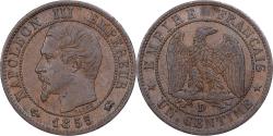 World Coins - France, Napoleon III, 1 Centime, 1855, Lyon, Anchor, Bronze,