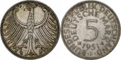 World Coins - GERMANY - FEDERAL REPUBLIC, 5 Mark, 1951, Stuttgart, Silver, , KM:112.1