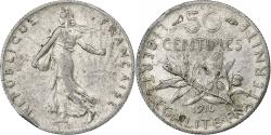 World Coins - France, 50 Centimes, 1916, Paris, error clipped planchet, Silver,