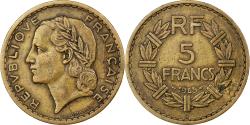 World Coins - France, 5 Francs, Lavrillier, 1945, Castelsarrasin, Cupro-Aluminium,