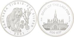 World Coins - Laos, 500 Kip, Panthera Tigris, 2021, F15, Silver,