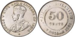 World Coins - Straits Settlements, George V, 50 Cents, 1921, Bombay, Silver,